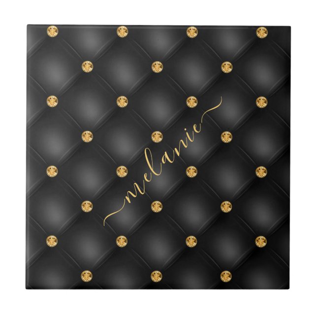 Carreau Elégant Diamant Or Noir Tufted Luxe Votre Nom (Devant)