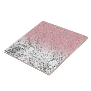Carreau Élégant Doodle Floral rose Gradient Parties scinti
