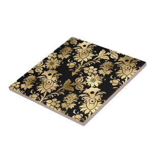 Carreau Elégant doré noir floral glam