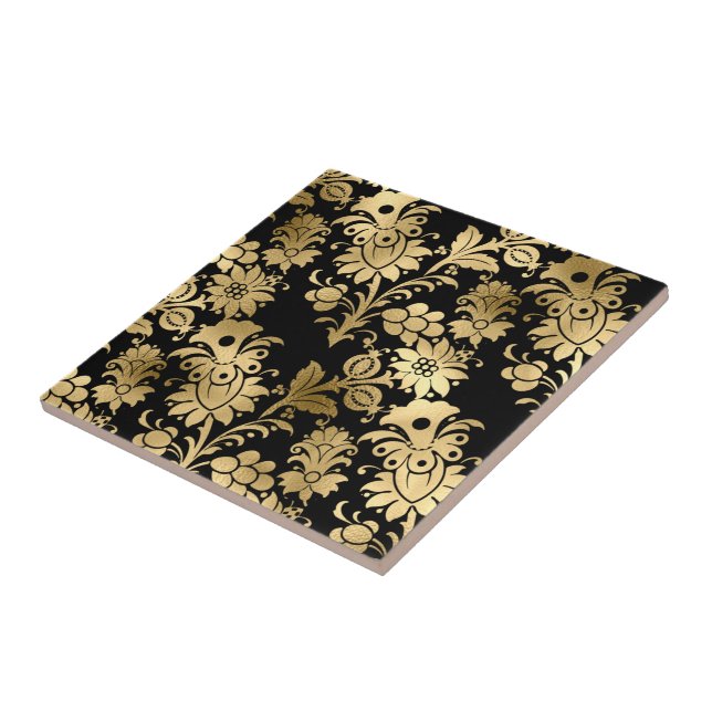 Carreau Elégant doré noir floral glam (Côté)