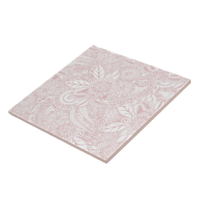 Carreau Elégant faux rose or design de mandala floral (Côté)