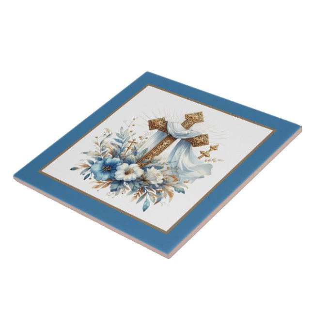 Carreau Élégant fleurs de croix religieuses (Côté)