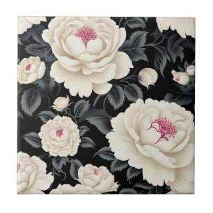 Carreau Élégant floral noir et ivoire