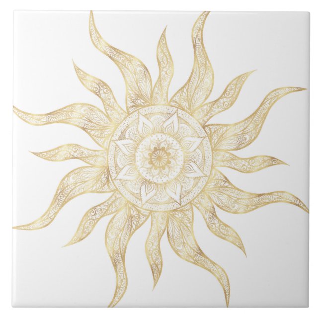 Carreau Elégant Gold Sun Mandala Design (Devant)