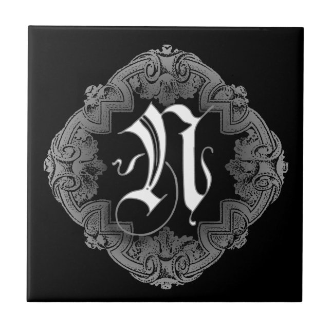 Carreau Élégant Goth Initial N (Devant)