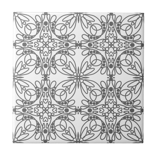 Carreau Elégant Gris Blanc Ligne Art Floral Coeur Look (Devant)