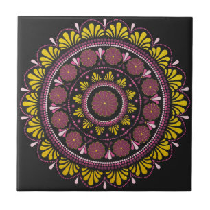 Carreau Elégant Mandala d'or rose, Boho Zen Dot Art Flower