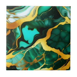 Carreau Elégant marbre Faux jaune doré vert foncé