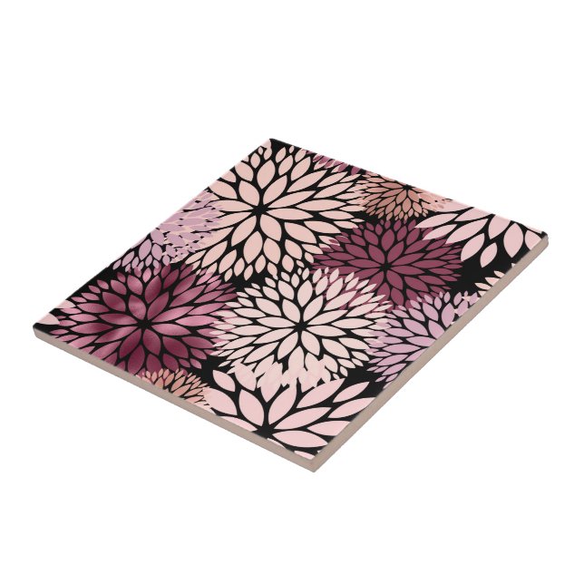 Carreau Élégant marron rose Dahlia floral (Côté)