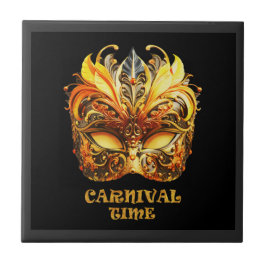 Carreau Elégant Masque vénitien en plumes d'or