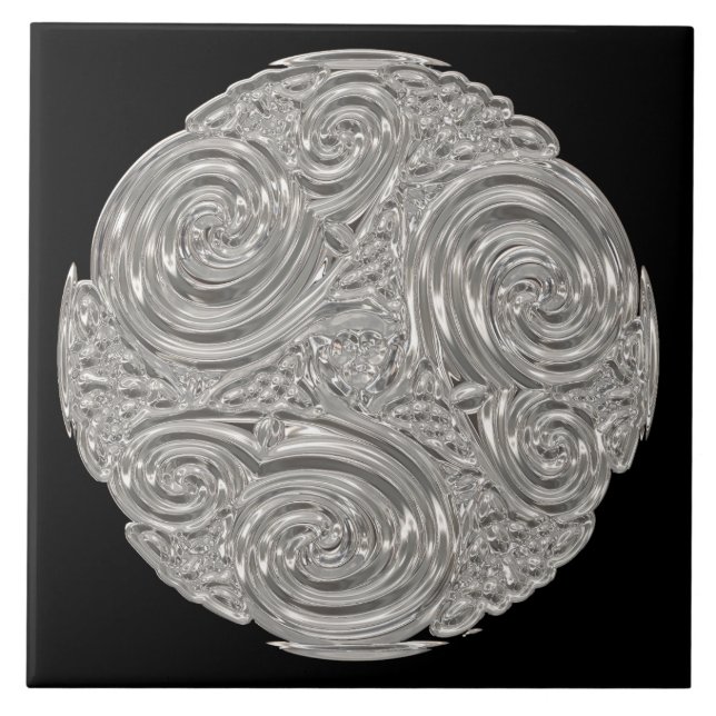 Carreau Elégant médaillon d'argent noir Art nouveau (Devant)