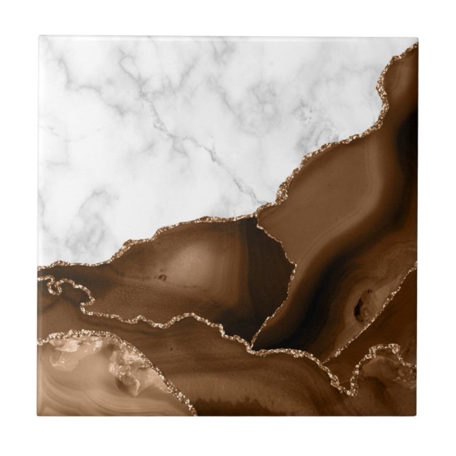 Carreau Elégant Mocha Brown Agate Gold Parties scintillant (Devant)