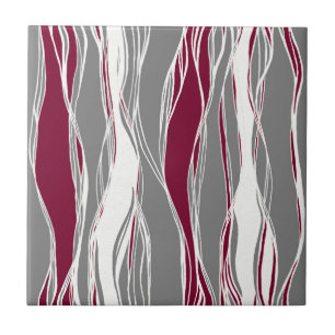 Carreau Élégant, moderne, lignes, vagues, gris clair, bo
