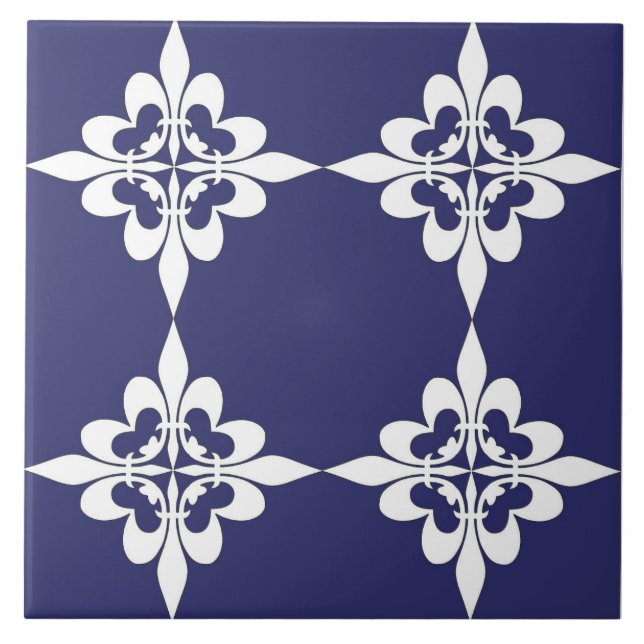 Carreau Elégant, moderne, ornemental, bleu marine, blanc (Devant)