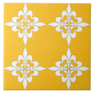 Carreau Élégant, moderne, ornemental, jaune moutarde, blan