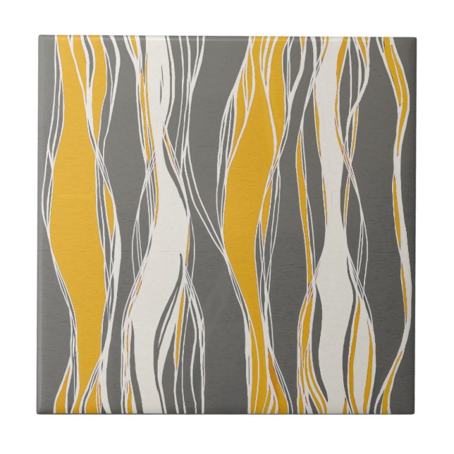 Carreau Elégant, moderne, vagues, lignes, gris clair, jaun (Devant)