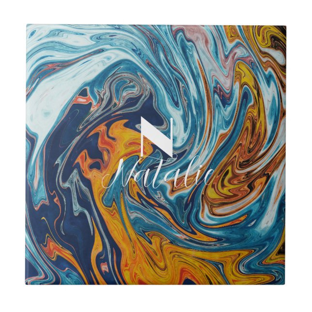 Carreau Élégant Monogramme bleu or (Devant)