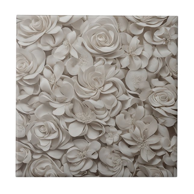 Carreau Élégant motif floral blanc Gardenia (Devant)