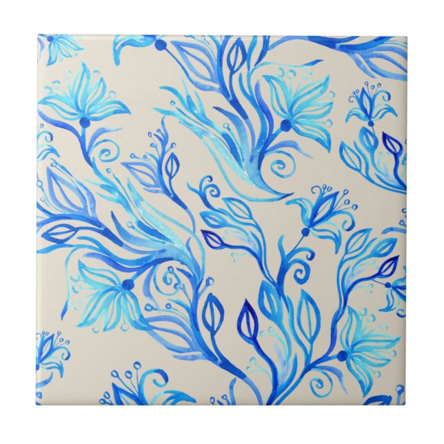Carreau Élégant motif floral bleu (Devant)
