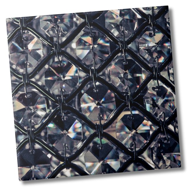 Carreau Élégant Motif géométrique Glam (Elegant Glam Black White Crystal Geometric Pattern Ceramic Tile)