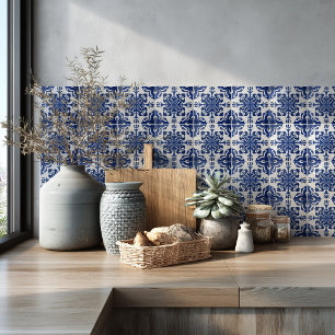 Carreau Élégant motif méditerranéen bleu marine blanc