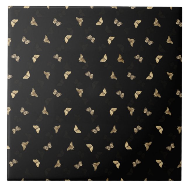 Carreau Élégant Motif noir des papillons dorés (Devant)
