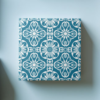 Carreau Élégant Motif portugais Turquoise symétrique blanc