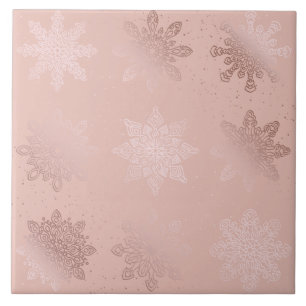 Carreau Élégant Motif Rose de Noël Gold Snowflake