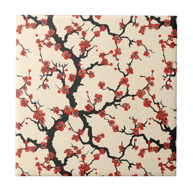 Carreau Élégant Motif sans couture en fleur de cerisier (1 (Devant)