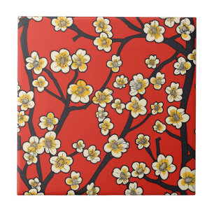 Carreau Élégant Motif sans couture en fleur de cerisier (9