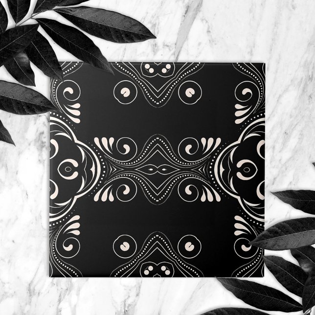 Carreau Elégant noir et blanc baroque Motif arabesque (Créateur téléchargé)