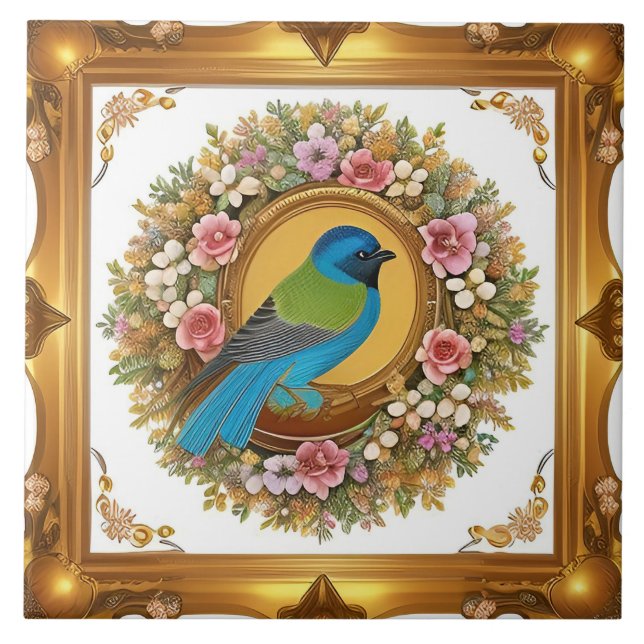 Carreau Élégant oiseau chanteur perché sur la branche flor (Devant)