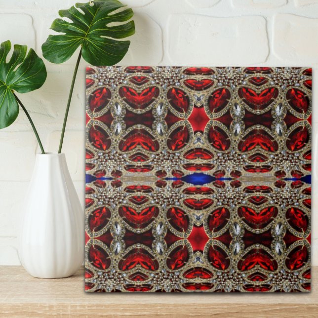 Carreau élégant or raffiné ruby rouge bordeaux (elegant sophisticated gold ruby red burgundy ceramic tile)