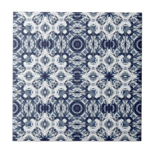 Carreau Elégant, ornement vintage, bleu marine, blanc