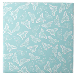 Carreau Elégant Papillons blancs Design bleu