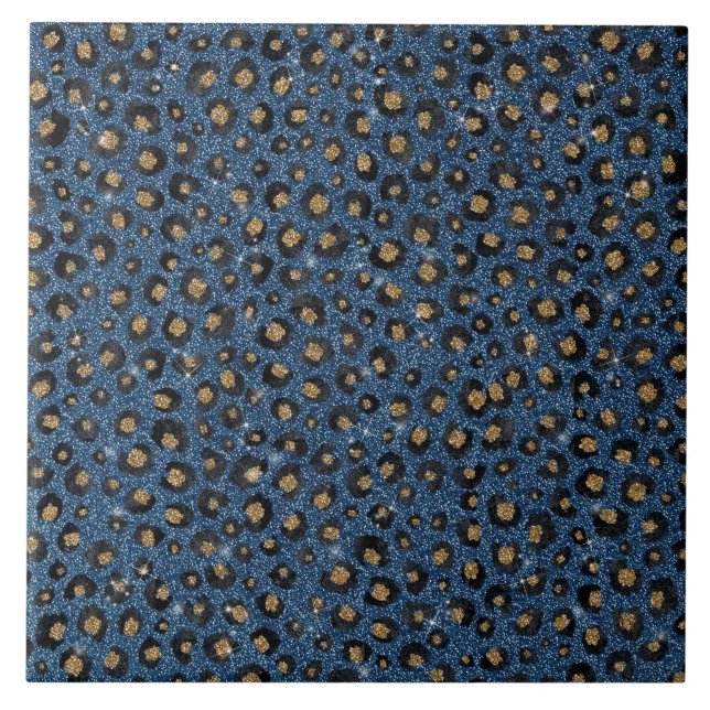 Carreau Élégant Parties scintillant Bleu Empreinte de léop (Devant)