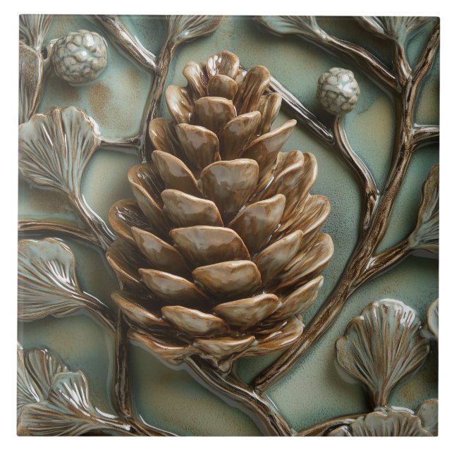 Carreau Elégant Pinecone d'or Secours Faux (Devant)