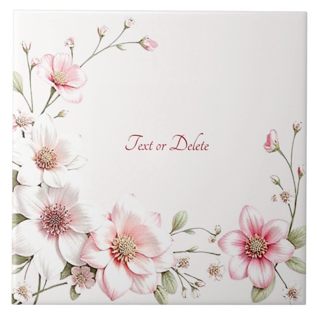 Carreau Elegant Pink White Floral Ceramic Tile (Devant)