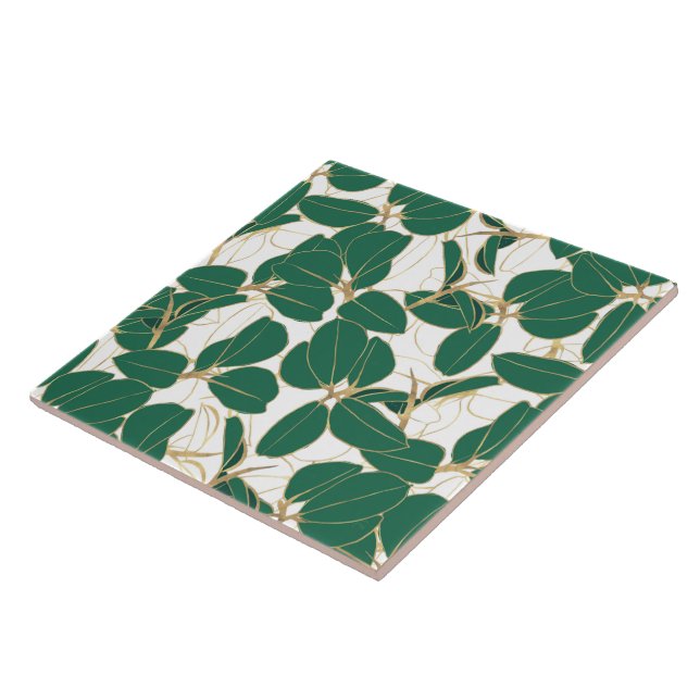 Carreau Elégant Plante en caoutchouc vert or Design de feu (Côté)