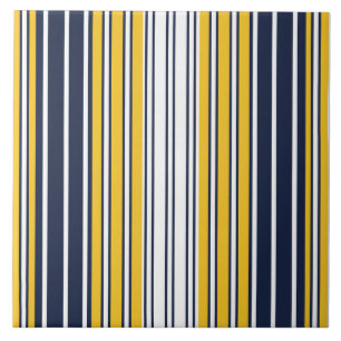 Carreau Elégant, rayures, bleu marine, jaune moutarde, bl