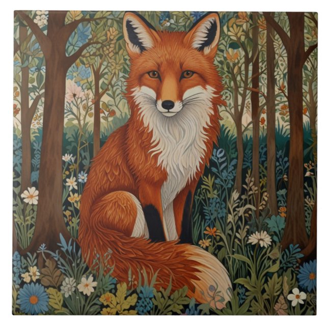 Carreau Elégant retro boho rouge renard animal de forêt (Devant)