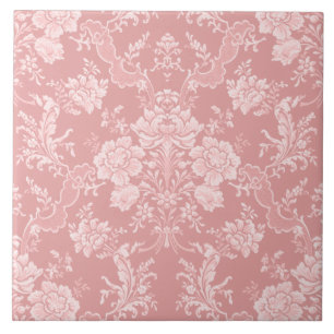 Carreau Élégant Romantique Chic Floral Damask-Pastel rose