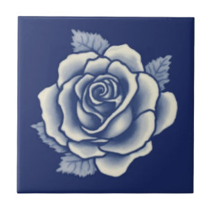 Carreau Élégant Romantique Chic Rose Bleue Florale Damassé