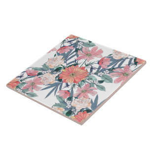 Carreau Elégant rose et bleu Aquarelle Design floral
