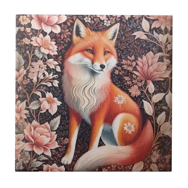 Carreau Elégant rose Floral Fox William Morris Inspiré (Devant)