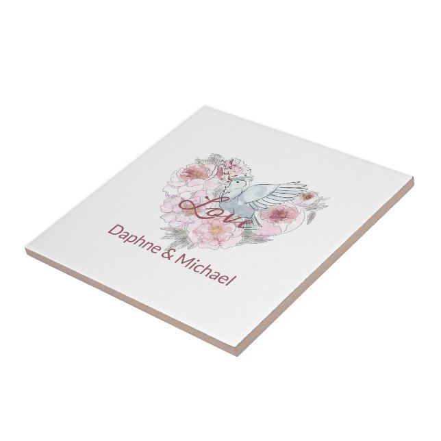 Carreau Elegant Rustic Pink Moderne Chic Heart Script (Côté)