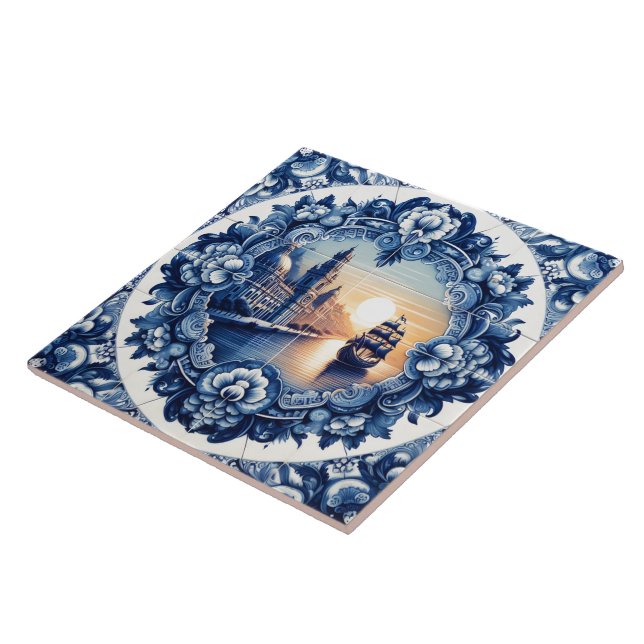 Carreau Elégant Rustique Indigo Blue Azulejo Tile Design (Côté)
