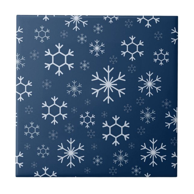 Carreau Élégant Snowflakes en Arrière - plan bleu marine (Devant)