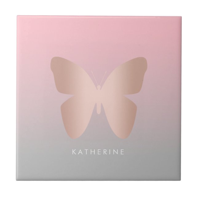 Carreau Elegant, trendy rose gold butterfly (Devant)