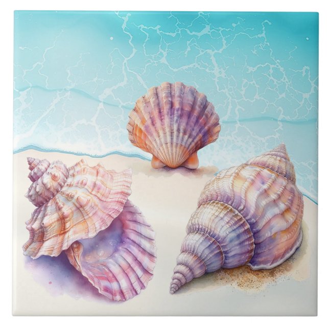 Carreau Elégant Tropical Beach Seashells Pearls Nautique (Devant)